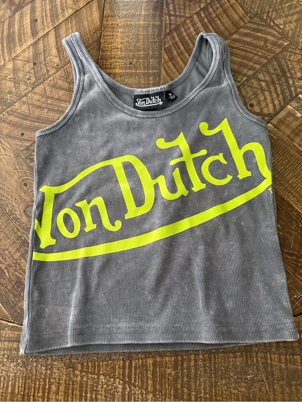 Von Dutch Gray Tank with Neon Yellow Script Logo - NWOT